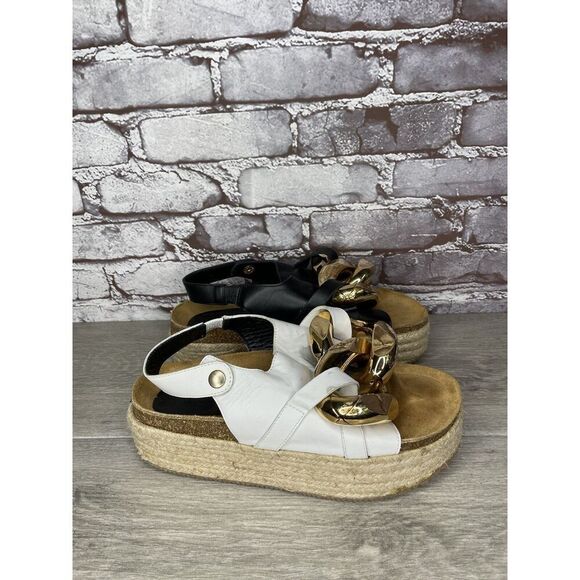 J. W. JW Anderson Chain Black White Leather Espadrille Platform Sandals Women 38 - Picture 3 of 16